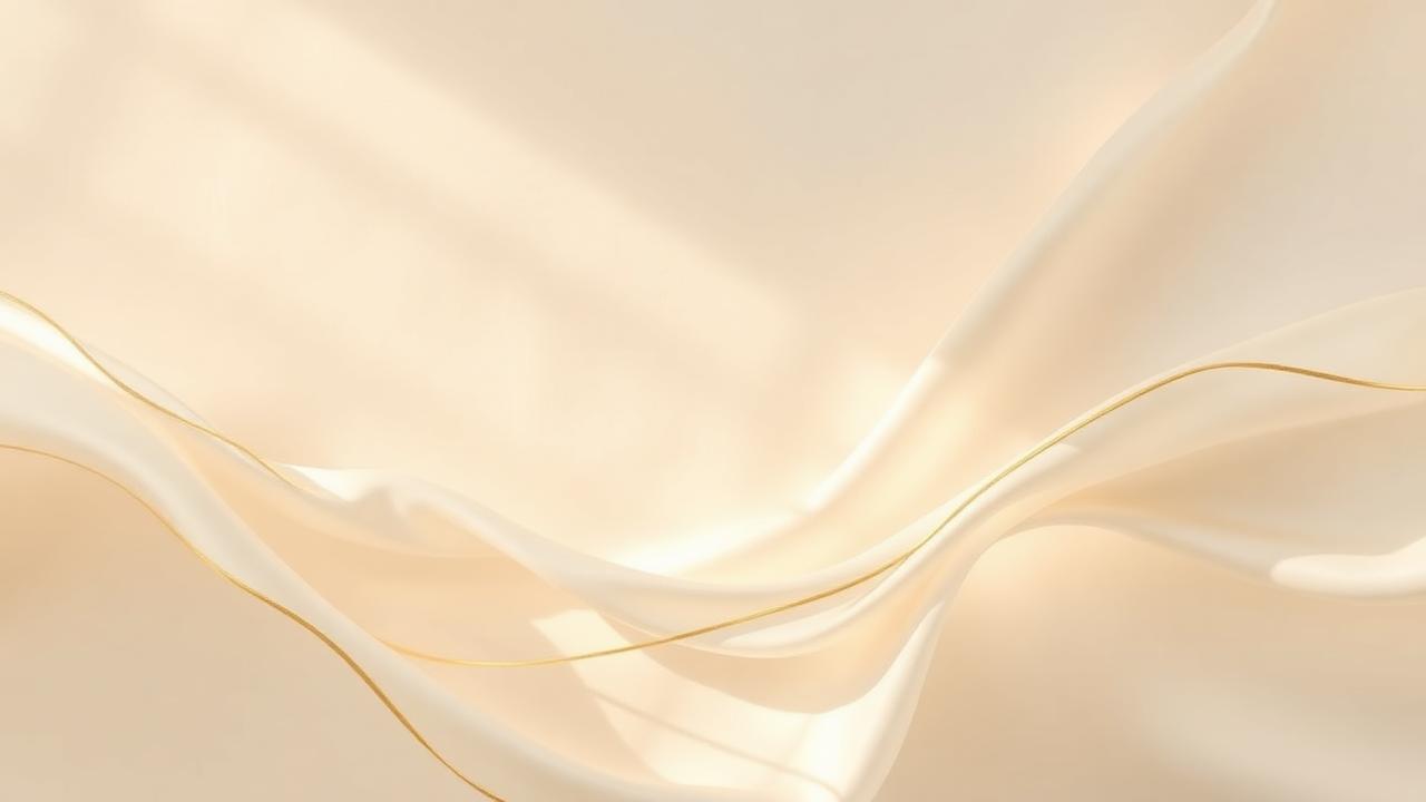 Composição editorial em tons off-white e dourado